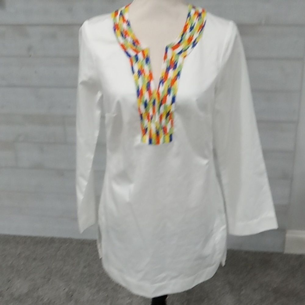 White blue orange green and yellow beaded Mott 50 tunic cover up size XS